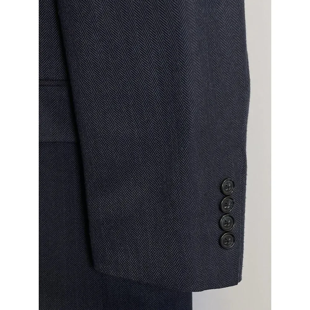 Club Room Mens 44L Navy Blue Blazer Herringbone Poly Blend Sport Coat‎ Jacket